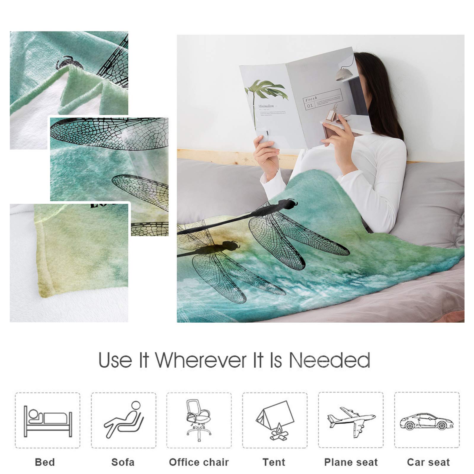 Soft Flannel Fleece Dragonfly Throw Blanket - Cozy Warm for Women, Kids - Perfect for Couch & Bed Decor