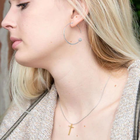 Sterling Silver Rhodium Plated Threader Dot End Earrings for Women - Dainty Minimalist Jewelry for Everyday Wear, Parties & Special Occasions