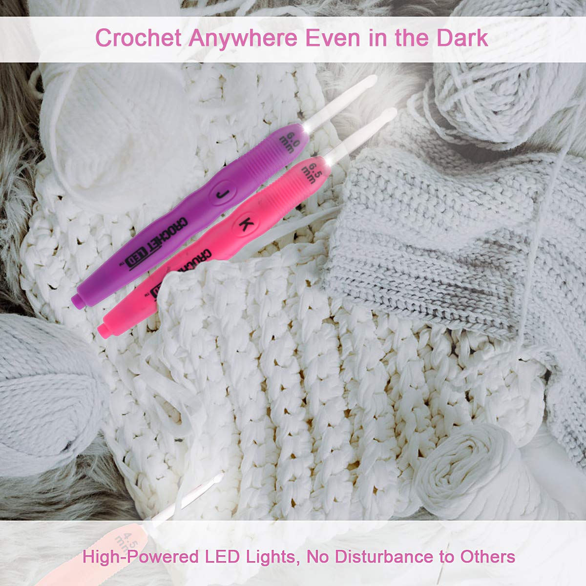 LED Light Up Crochet Hooks Set - 9 Ergonomic Illuminated Crochet Needles (2.5mm-6.5mm) with Color Coded Handles & Storage Organizer - Perfect for Arthritis, Low Light Crocheting & Nighttime Craft Projects