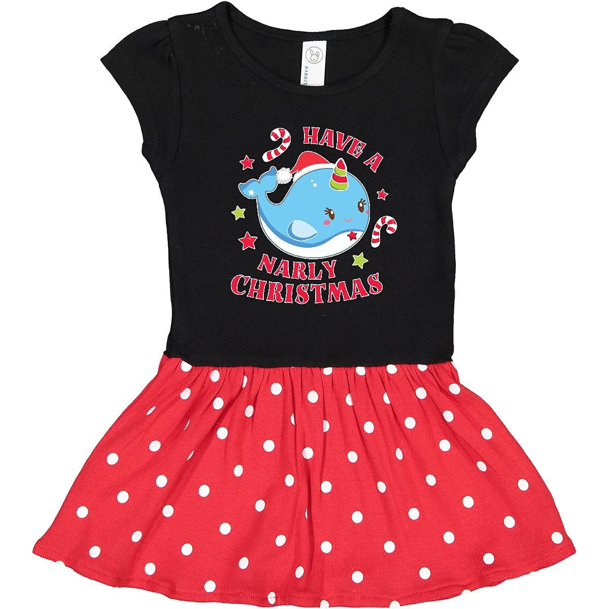 Inktastic Cute Blue Narwhal and Candy Print Christmas Toddler Dress - Holiday Party Outfit for Girls, Festive Family Photo & Gift Idea