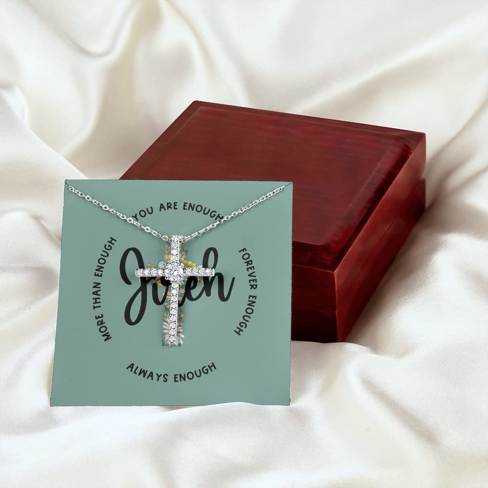 Jireh You Are Enough Cross Necklace for Girls - Baptism & Confirmation Gifts for Teenage Girls - Catholic & Christian Jewelry - Perfect for Church, Weddings & Daily Wear