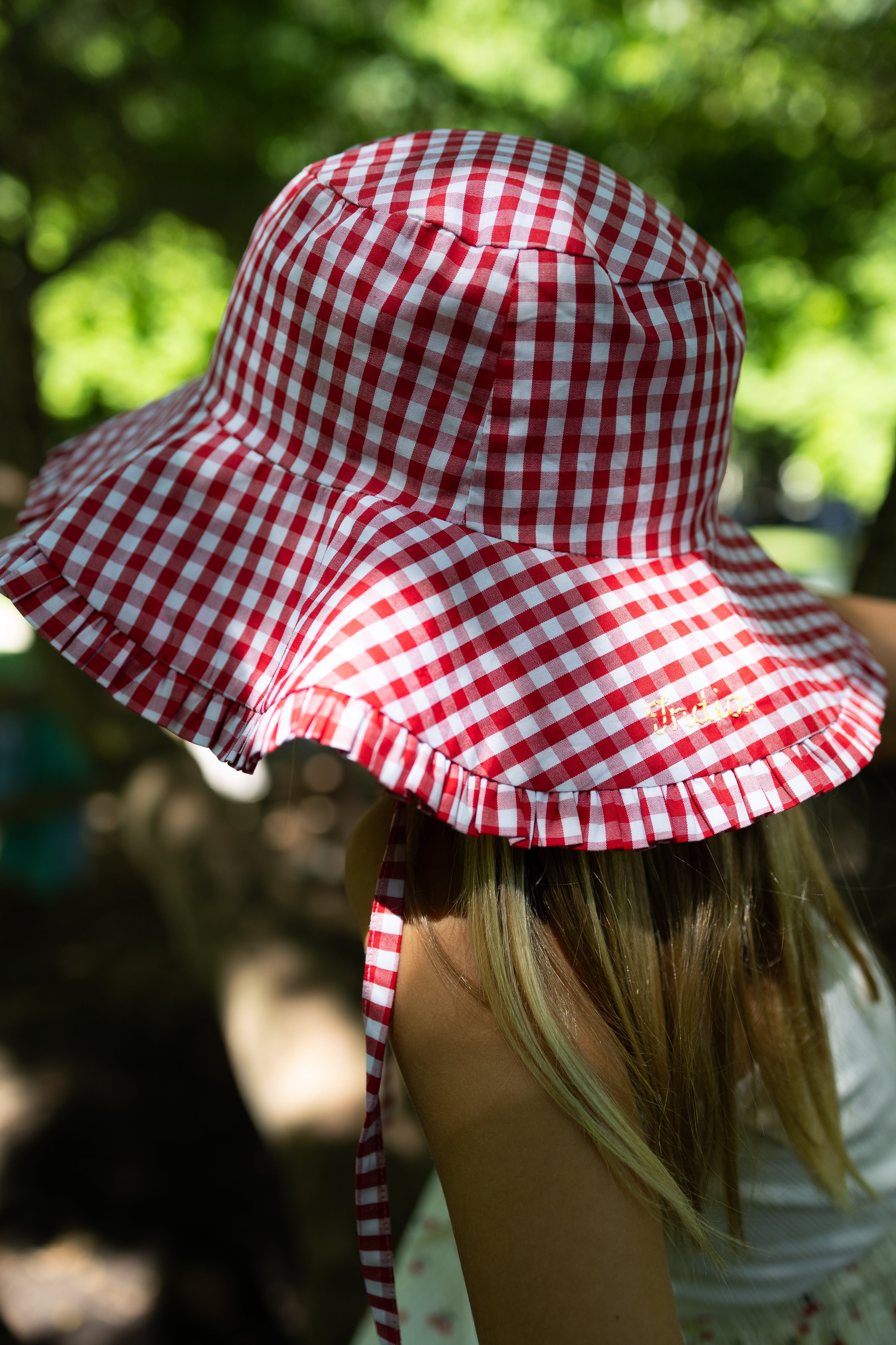 Stylish Summer Hat in Vichy Red - UV Protection Wide Brim Sun Hat for Women - Perfect for Beach, Vacation, and Outdoor Activities