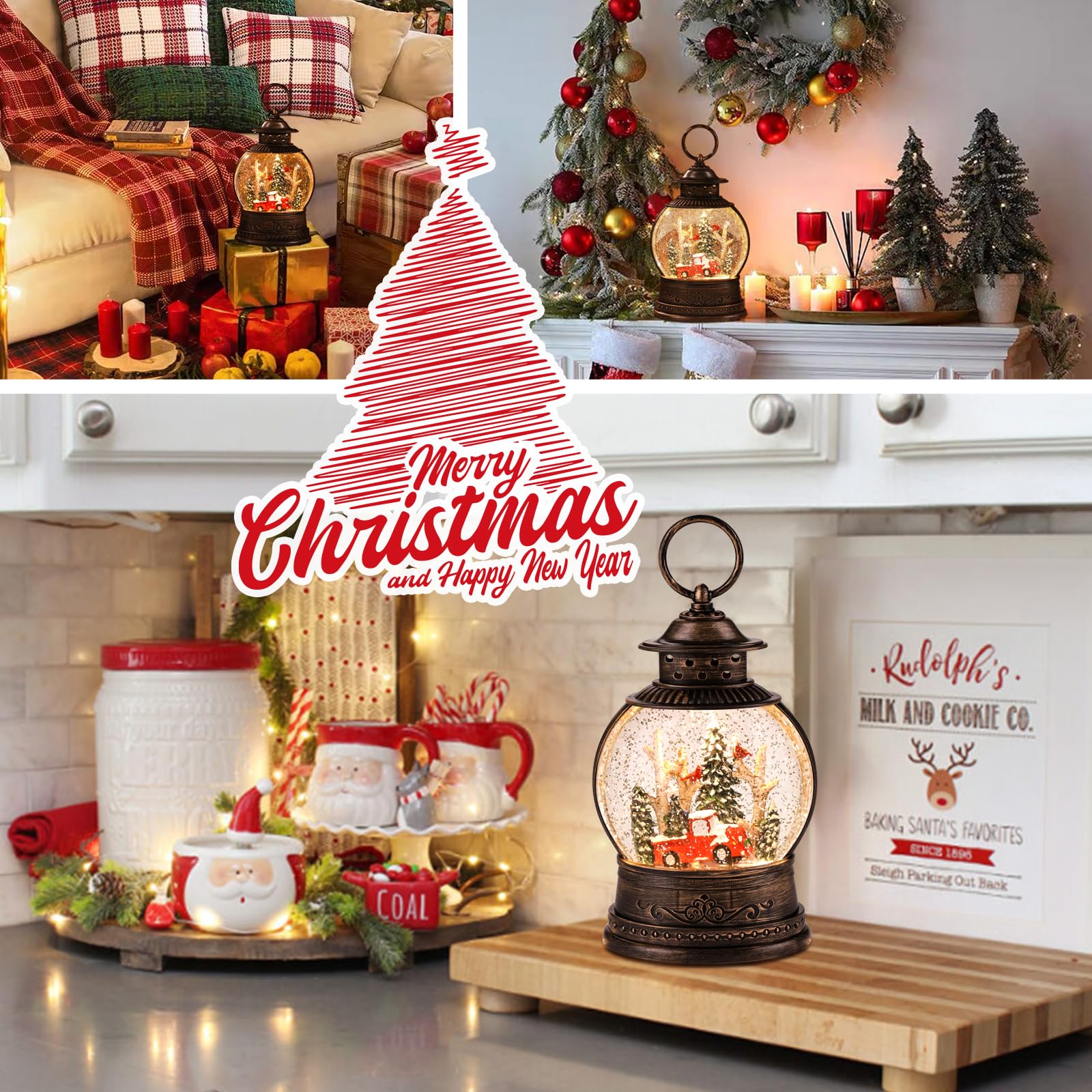 Christmas Lanterns & Musical Snow Globes - Festive Holiday Decorations for Home, Indoor Christmas Tree Decor & Holiday Gift Ideas - Perfect for Living Room, Mantel & Holiday Party Decorating