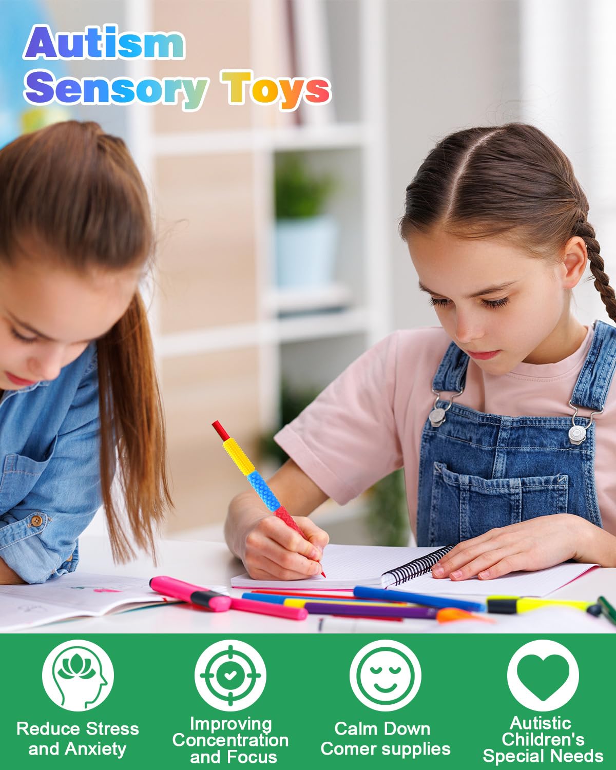 LESONG 24 Pack Sensory Fidget Toys for Kids & Adults - Textured Silicone Pencil Grips for Autism, ADHD, Anxiety Relief - Quiet Classroom Stress Relief Tools for Focus and Calming - Perfect for School, Office, and Home Use