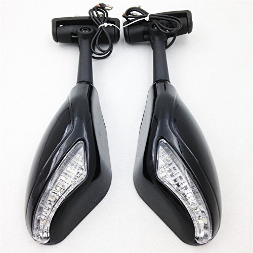 XKMT Yellow LED Lights Mirror - Compatible with Yamaha FZR, YZF 600/750, R6, FJR1300 & Kawasaki Ninja ZX6RR Motorcycles - High Visibility Safety Upgrade for Night Riding