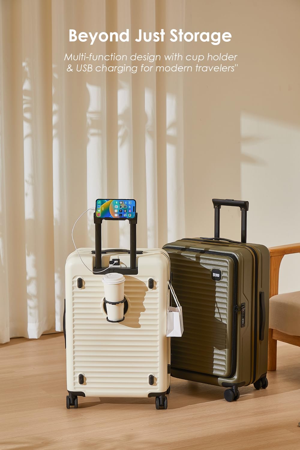 HotWay 20 Inch Expandable Carry On Luggage with USB Port & Cup Holder - Lightweight Hardshell Suitcase with 360° Spinner Wheels, TSA Lock - Perfect for Air Travel, Business Trips & Weekend Getaways