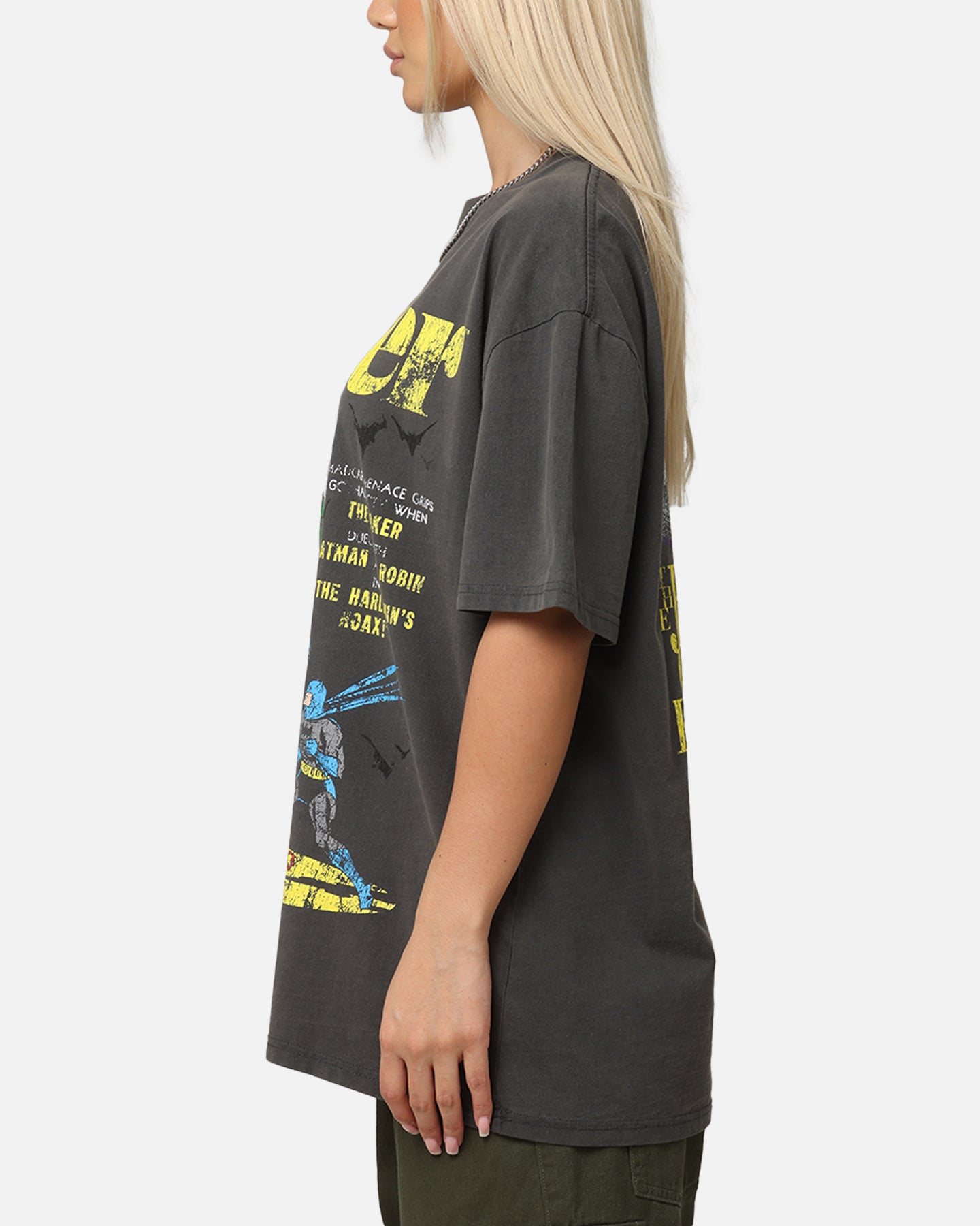 DC Batman The Joker Harley Quinn Vintage Graphic T-Shirt - Black Washed Cotton Tee for Cosplay, Comic Con & Casual Wear