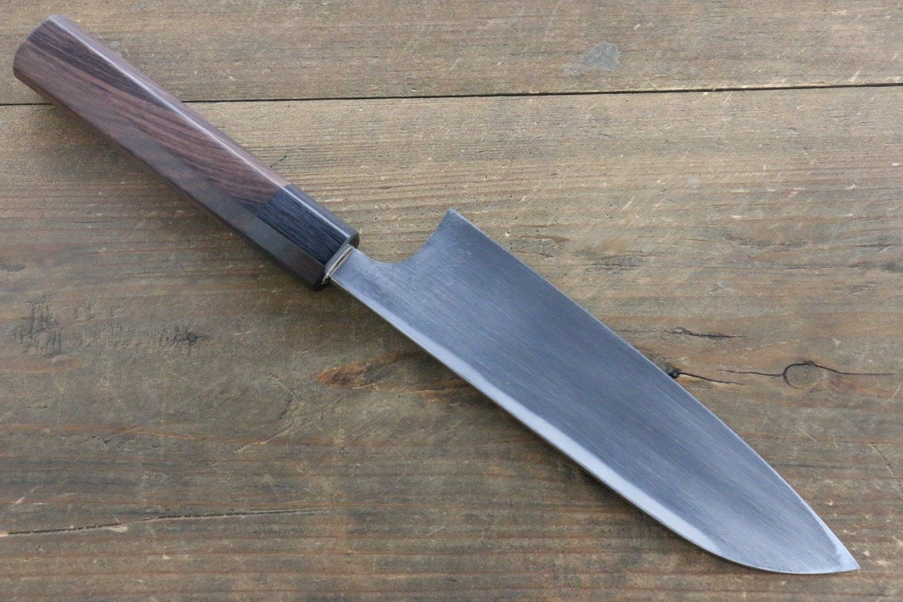 Premium Seisuke Blue Steel No.2 Hammered Kurouchi Santoku Knife 180mm with Shitan Handle - Japanese Chef Knife for Slicing, Dicing & Chopping Vegetables, Meat & Fish