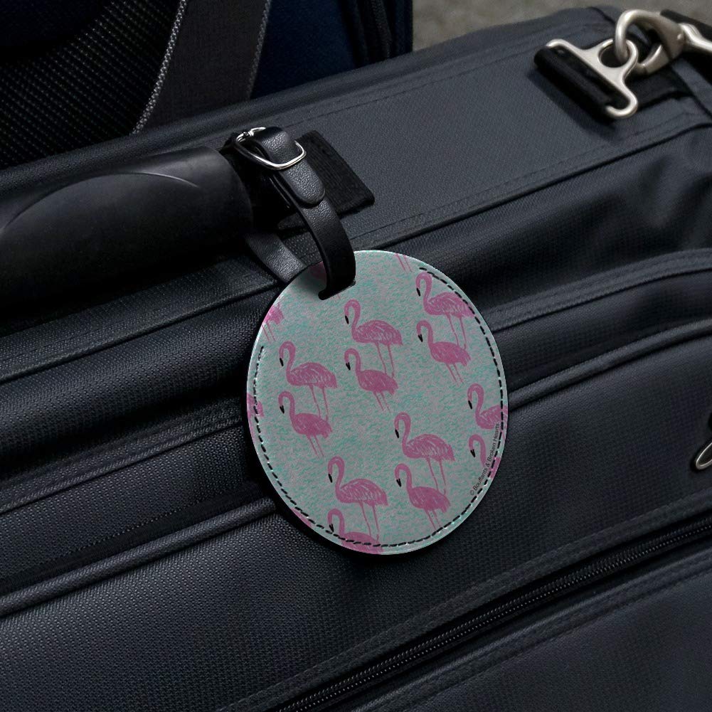 Stylish Round Leather Luggage Tag with Flamingo & Wave Design - Durable Suitcase ID Tag for Carry-On Bags - Perfect for Travel, Vacation & Business Trips