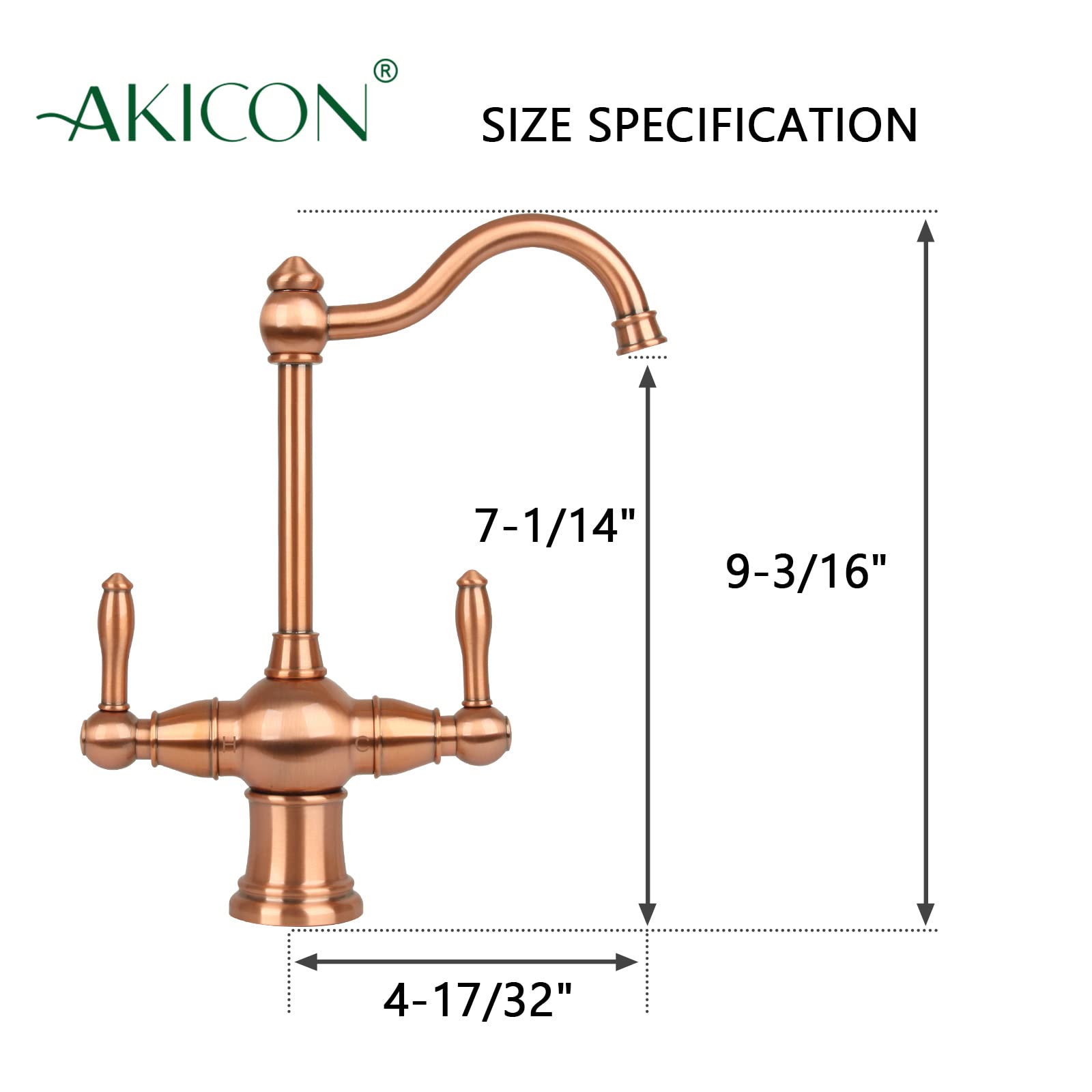 Akicon Dual Handle Copper Water Filter Faucet - Hot & Cold Water Dispenser for Instant Hot Water Tanks & Filtration Systems - Classic Style for Kitchen Sink & Home Water Purification
