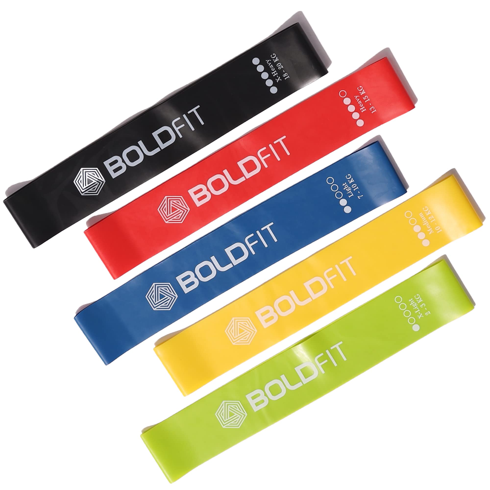 Boldfit Resistance Bands Mini Loop Set - 5 Pack Exercise Bands for Gym, Home Workouts & Physical Therapy | Latex Hip Bands for Booty Toning, Leg & Glute Training | Multicolor Fitness Theraband for Women & Men