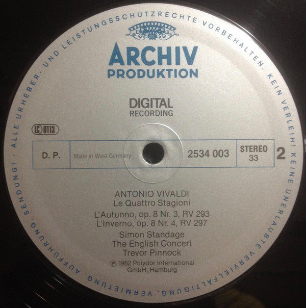 Antonio Vivaldi The Four Seasons LP Vinyl Record - English Concert, Simon Standage, Trevor Pinnock - New or Near Mint Condition - Perfect for Classical Music Collectors & Audiophiles