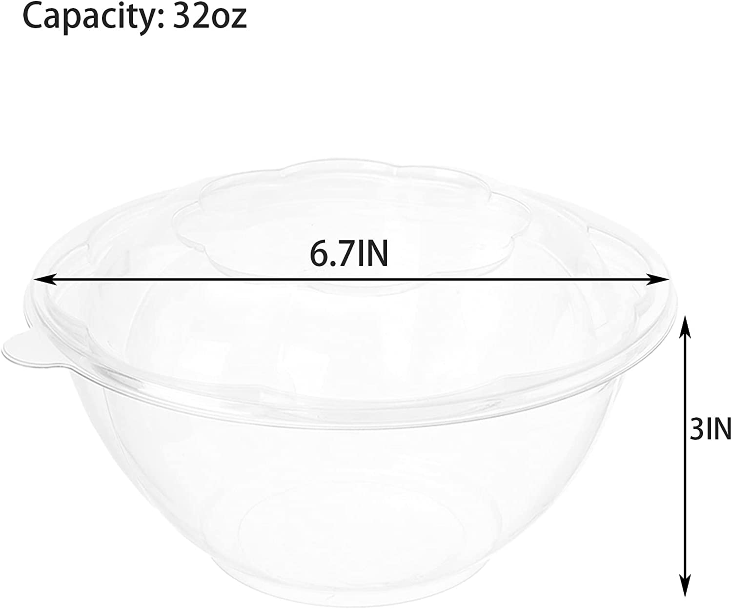 Clear Plastic Salad Containers with Lids - 32 oz Disposable Airtight Food Storage Bowls for Meal Prep, Freshness Preservation & Portable Serving - Set of 300 - Perfect for Picnics, Office Lunches & Leftovers Storage