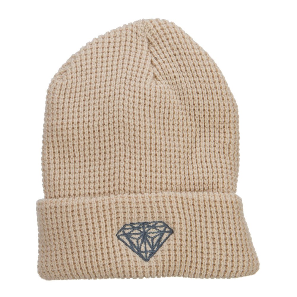 Grey Diamond Embroidered Waffle Cuff Beanie for Men & Women - Extra Large Stretchy Winter Hat for Big Heads - Perfect for Skiing, Snowboarding & Cold Weather Outdoor Activities