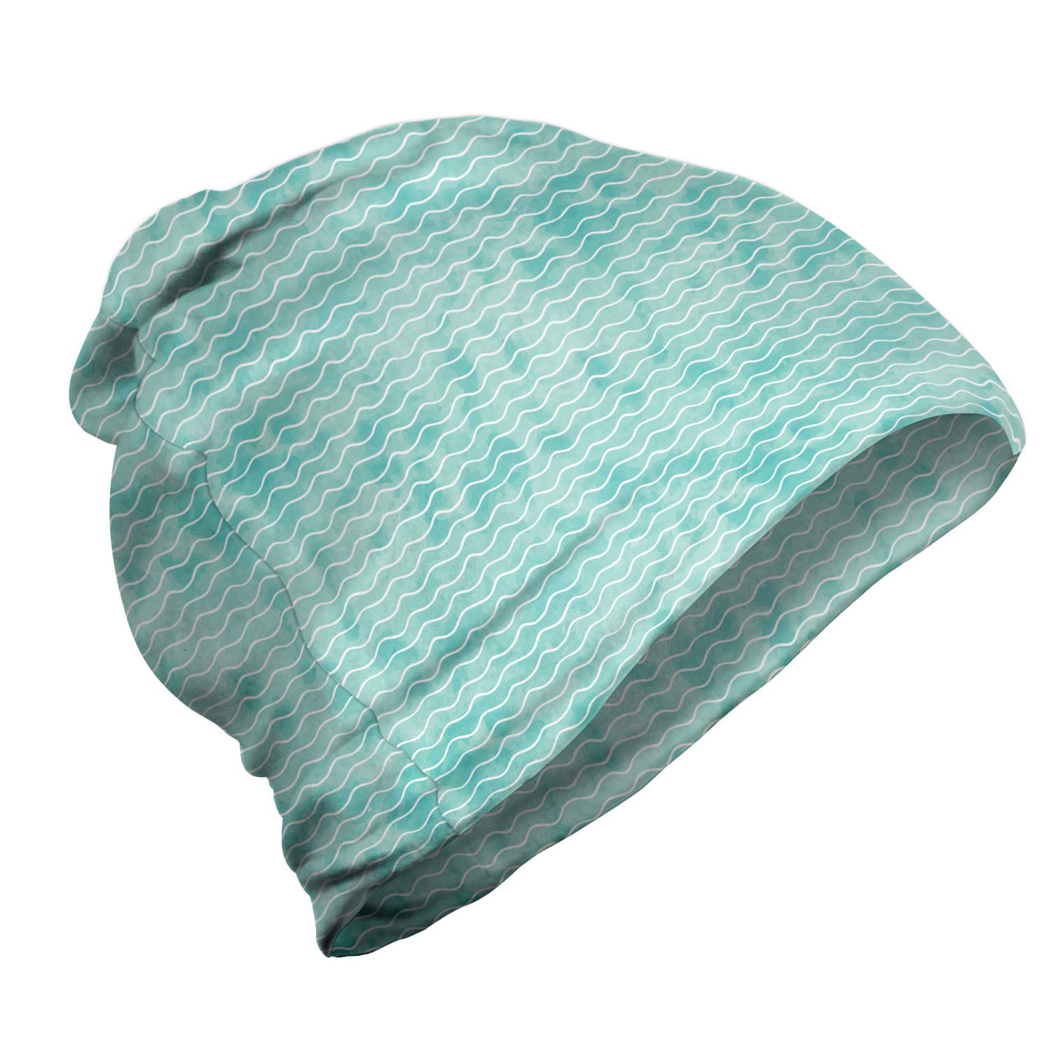 Ambesonne Unisex Beanie - Ocean Sea Wave Pattern Winter Hat for Men & Women, Soft Knit Beanie for Hiking, Outdoor Activities in Turquoise & White | Perfect for Cold Weather, Skiing, and Casual Wear
