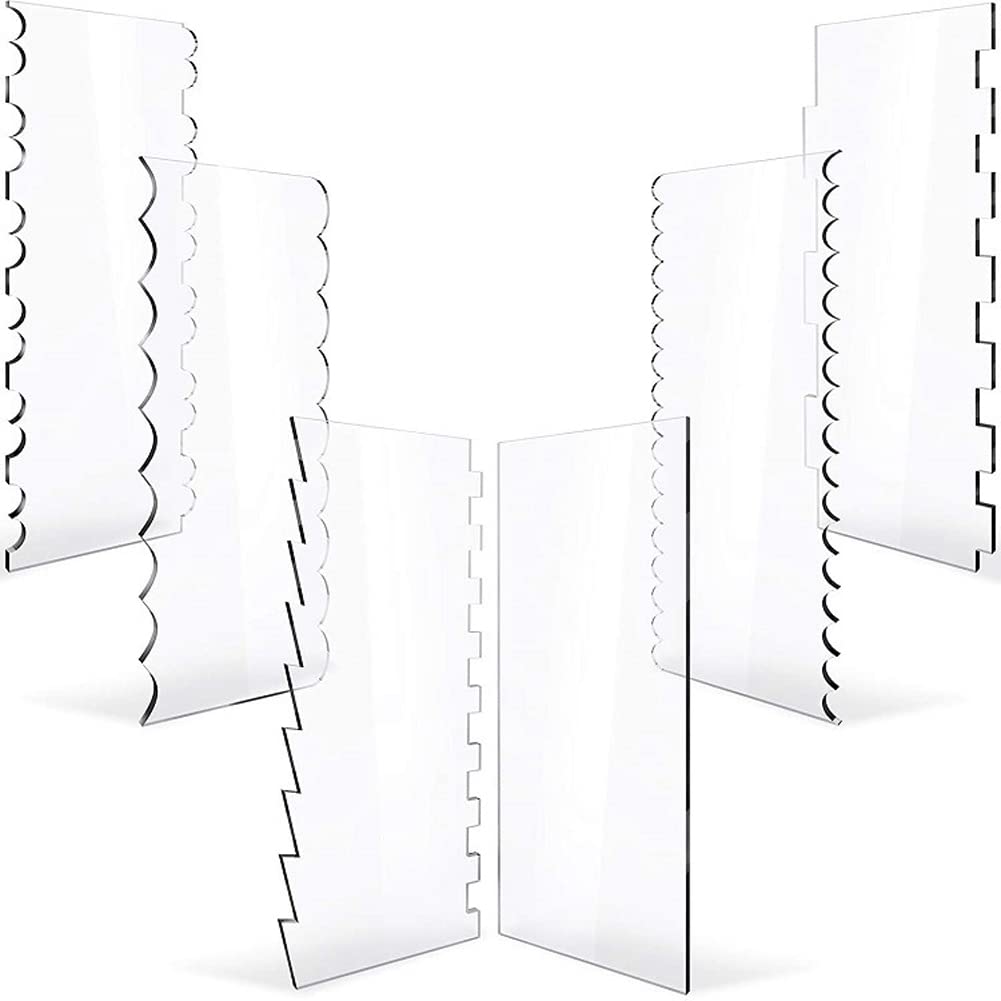 6-Piece Acrylic Cake Smoother Scraper Set - Professional Cake Decorating Tools for Smoothing Buttercream, Edges & Contours - Perfect for Baking, Cake Decorating & Pastry Making (Transparent)