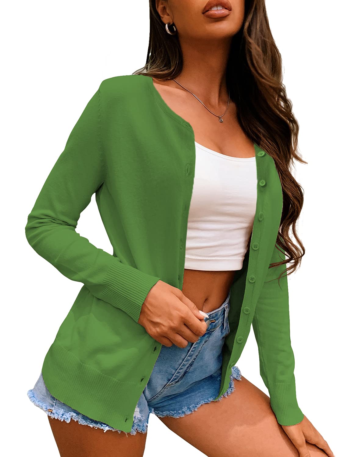 Jesdani Women's Soft Knit Button Down Cardigan Sweater - Long Sleeve Crew Neck Pullover for Casual Wear & Office Outfits