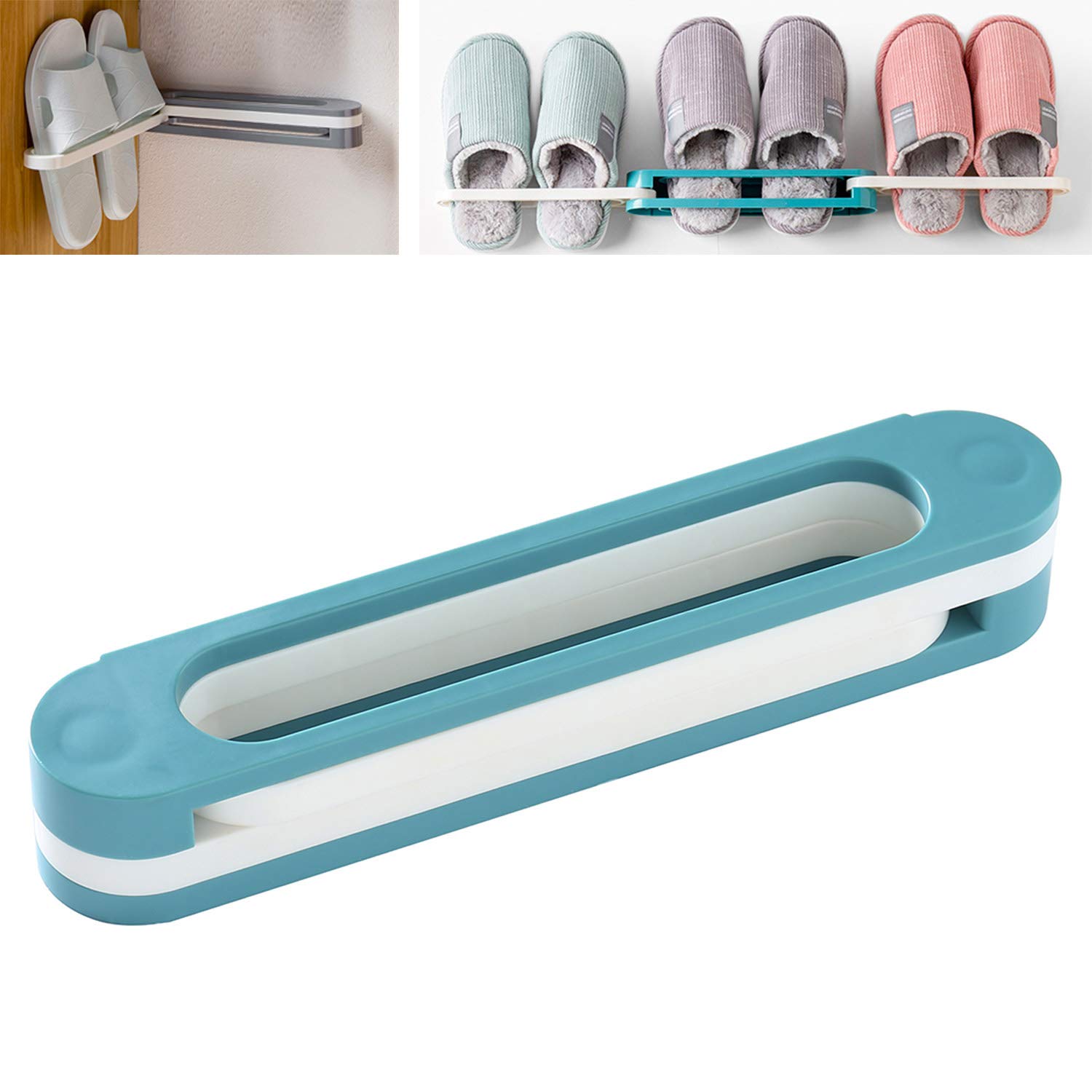 **M MOACC 3-in-1 Folding Hanging Shoe Organizer & Bathroom Towel Rack - Wall Mounted Space-Saving Storage for Shoes, Towels & Accessories (Blue) - Perfect for Closet, Bathroom & Entryway Organization**