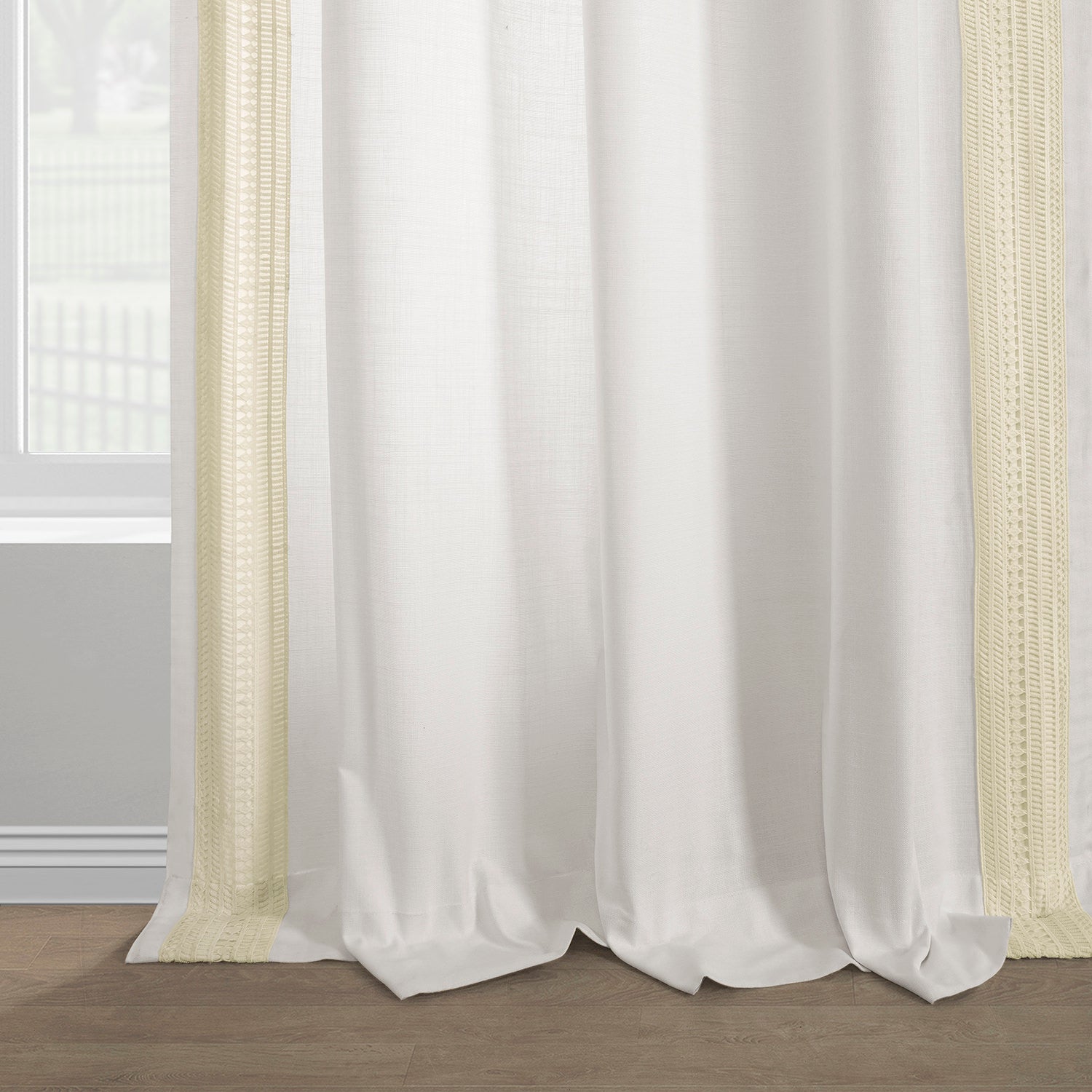 Stony Mosaic White Bordered Modern Hampton Textured Cotton Light Filtering Curtains - Elegant Window Treatment for Living Room, Bedroom & Office