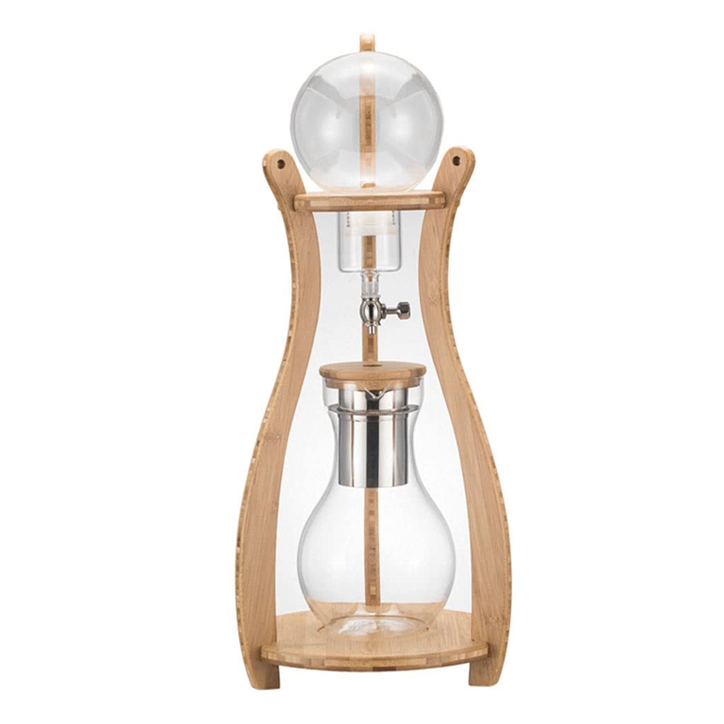 Premium Ice Drip Coffee Maker - 10-12 Cup Cold Brew Iced Coffee Maker with 1.5L Glass Pitcher (50.7oz) - Perfect for Homemade Cold Brew Coffee & Tea - Wood Color - Ideal for Office, Kitchen & Outdoor Use