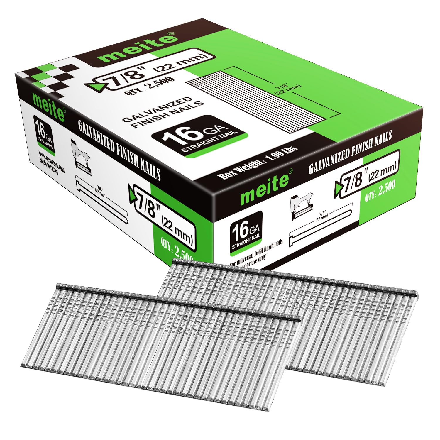 16 Gauge Galvanized Finish Nails 7/8 Inch - 2,500 Count for Electric/Pneumatic Nail Guns - Ideal for Trim Work, Crown Molding, and Baseboard Installation