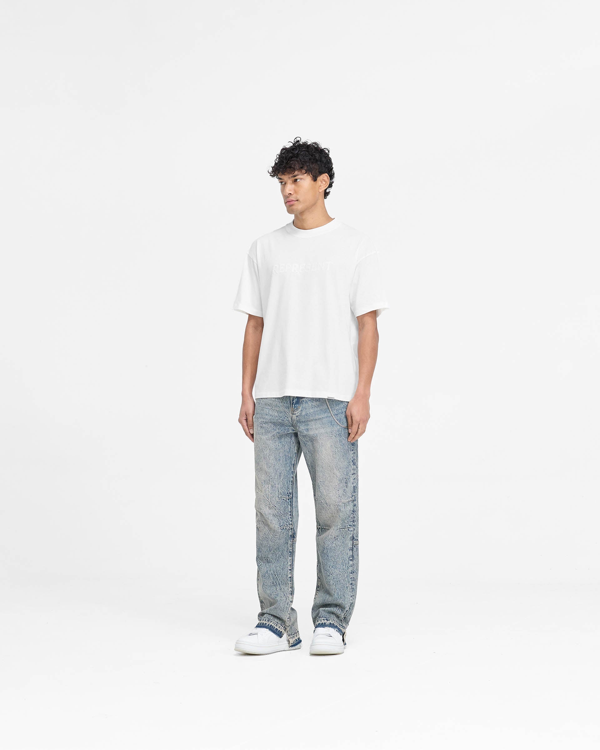 Serif Logo T-Shirt - Flat White Cotton Tee for Men & Women | Casual Wear, Street Style, Everyday Outfits