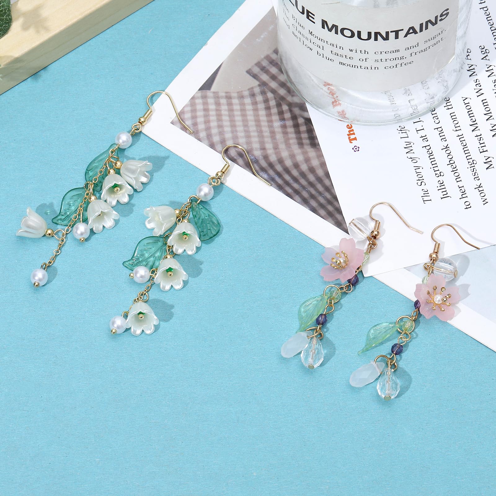 NEWITIN 3 Pairs Long Floral Dangle Earrings for Women - Hypoallergenic Leaf & Tassel Statement Jewelry - Pink Flower Earrings for Party, Wedding & Everyday Wear