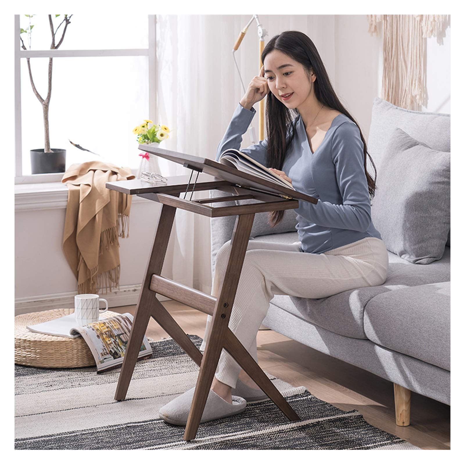 Natural Bamboo C-Shaped End Table - Rustic Brown Coffee & Side Table for Sofa, 26.8
