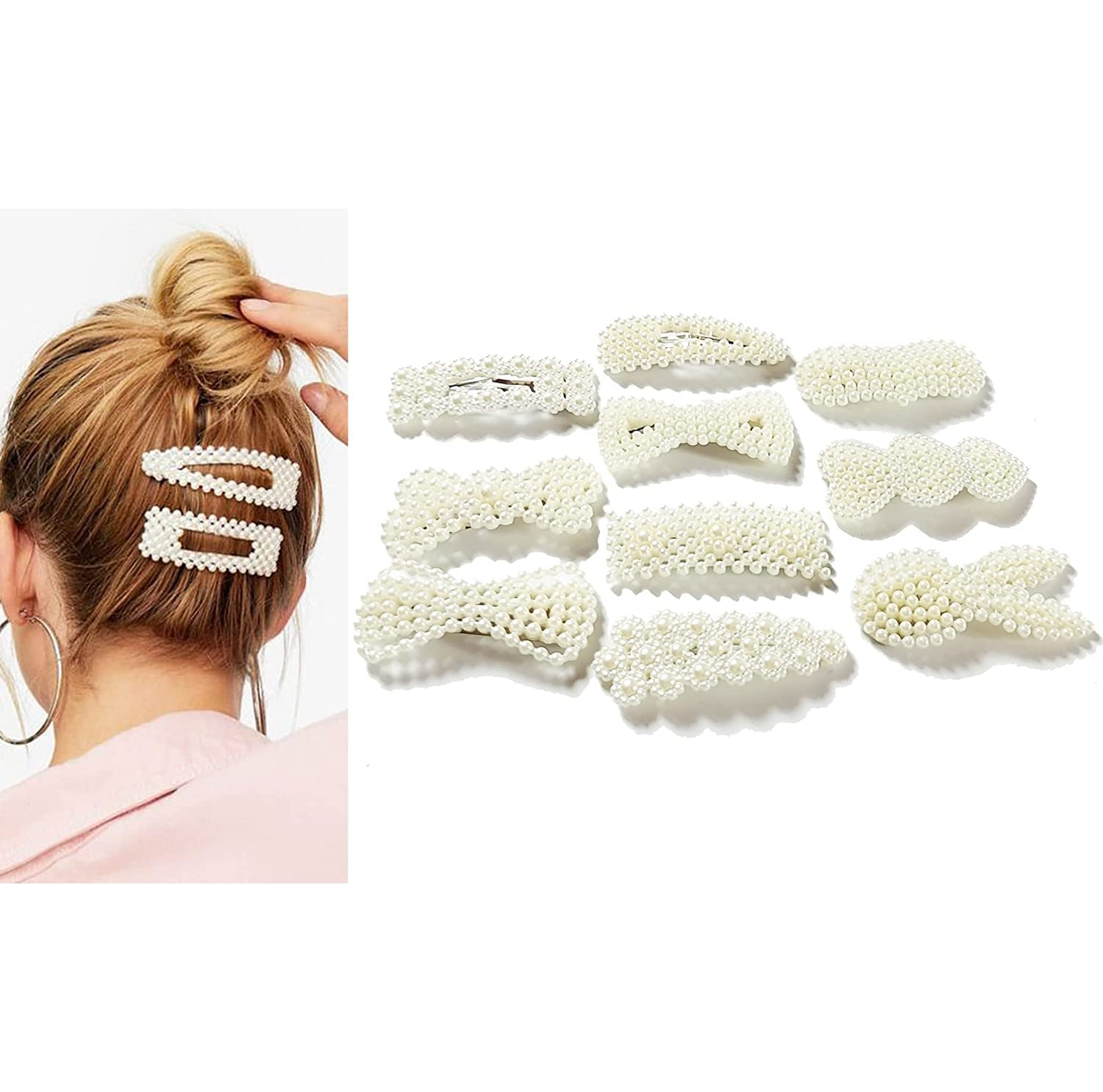 Korean Style DIVERSA Artificial Pearl Hair Clips - Set of 12 White Pearl Hair Pins & Barrettes for Women & Girls | Fashion Hair Accessories for Weddings, Parties & Daily Use