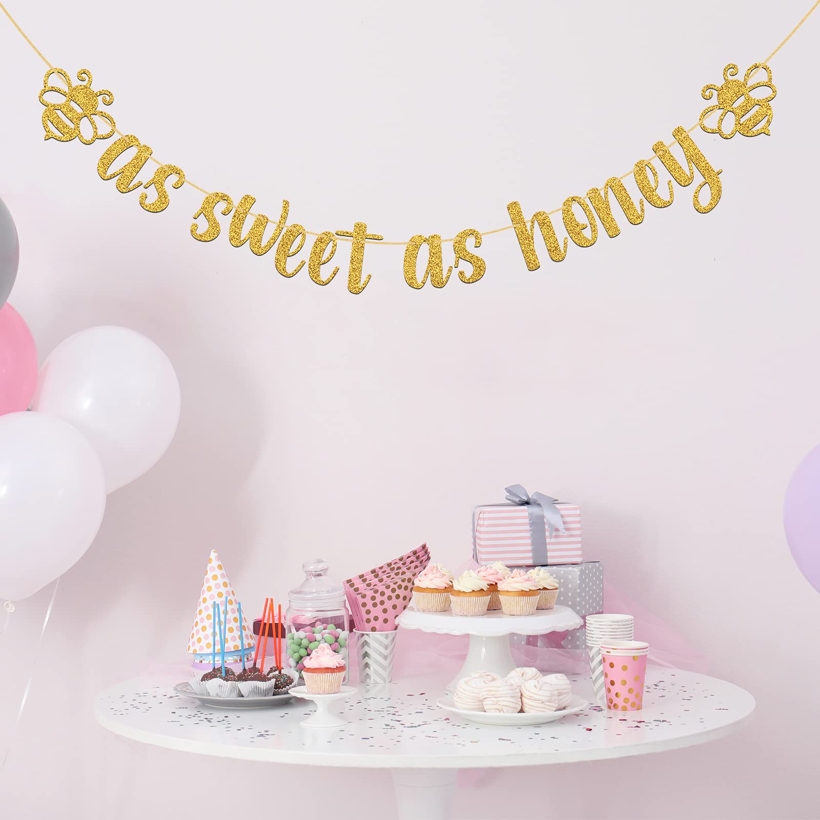Gold Glitter Bee Theme Banner - Sweet As Honey Wedding, Engagement & Baby Shower Party Decorations | Perfect for Birthday Celebrations, Bridal Showers & Nursery Decor