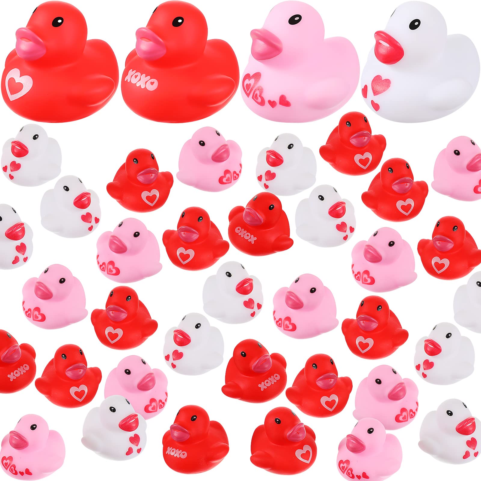 50 Pcs Mini Heart Rubber Ducks - Valentine's Day Party Favors, Christmas Bath Toys, Birthday Goodie Bag Fillers for Pool, Bathtub & Party Decorations