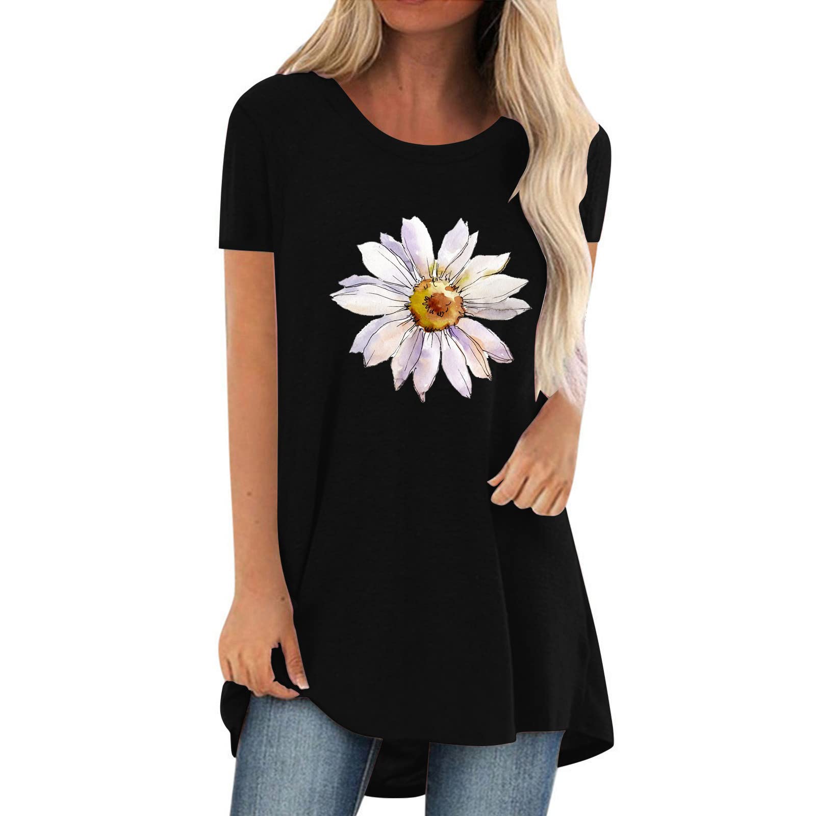 Women's Casual Short Sleeve Printed Loose Fit Tunic Blouse - Breathable Summer Tops for Everyday Wear, Work & Weekend Outings
