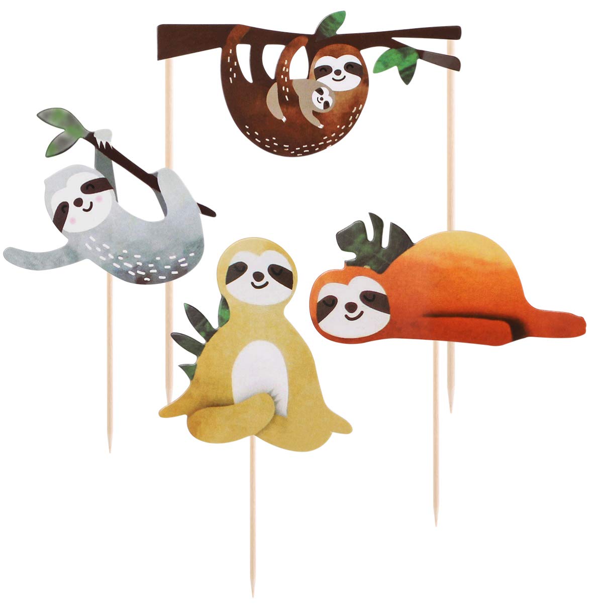TOYANDONA 4PCS Sloth Cake Toppers - Adorable Animal Cake Decorations Set for Birthday Parties, Baby Showers & Festive Celebrations | Perfect for Cakes, Cupcakes & Dessert Table Decor