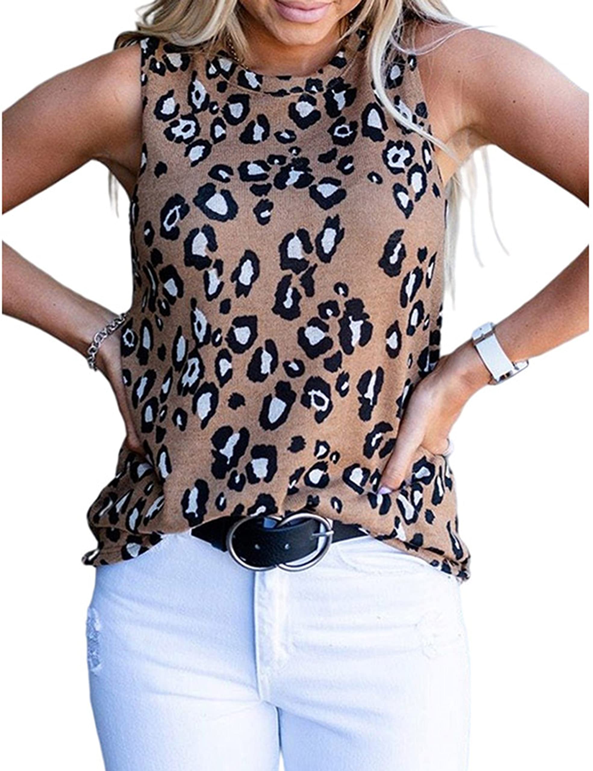 Gozoloma Women's Sleeveless Leopard Print Tank Top - Casual Round Neck Blouse for Summer, Beach, and Party Outfits