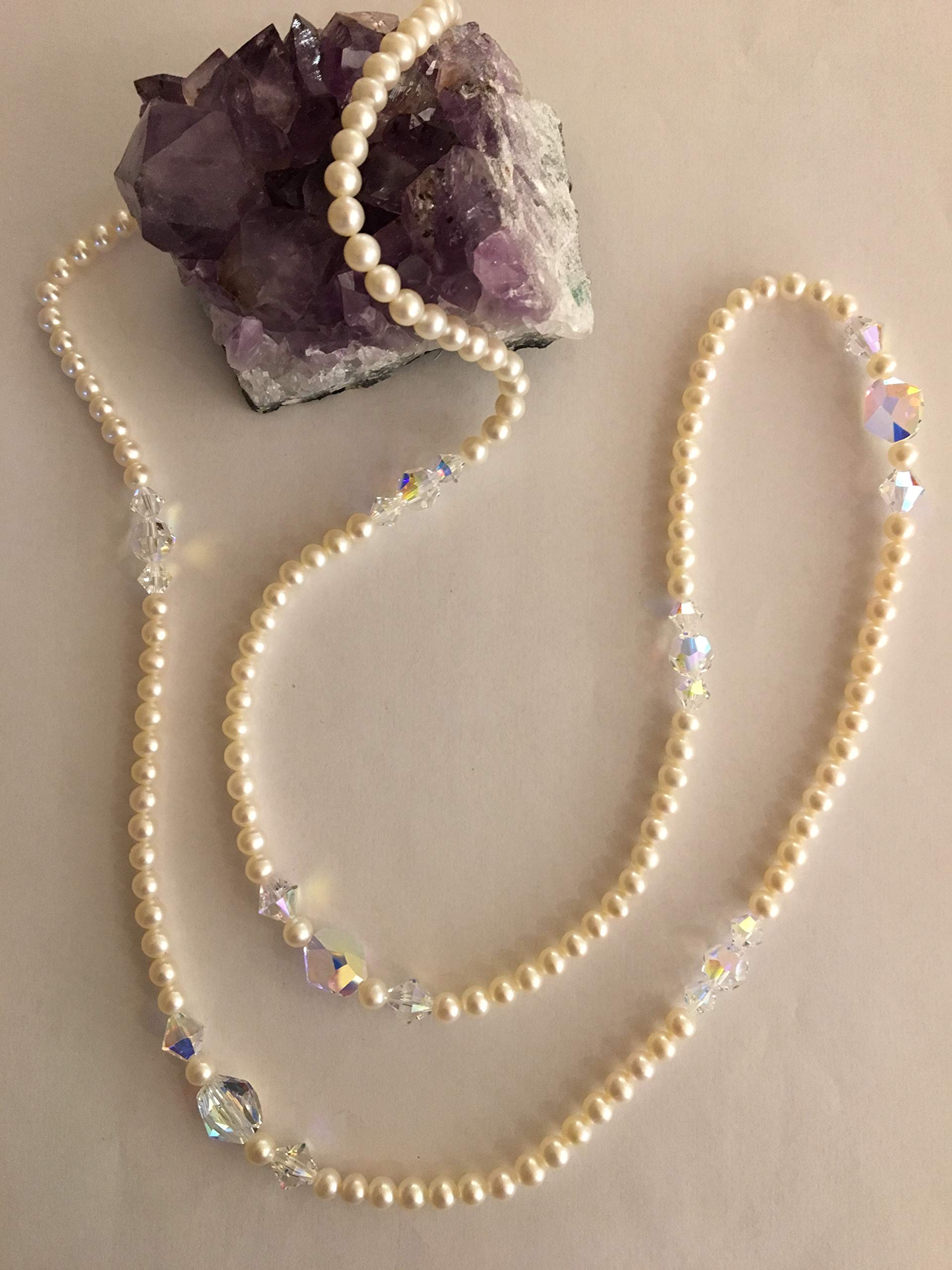 4.5-5mm White Cultured Freshwater Pearl Necklace with Aurora Borealis Coating & 14K Gold-filled Lobster Clasp - 36 Inch Elegant Jewelry for Weddings, Parties & Special Occasions