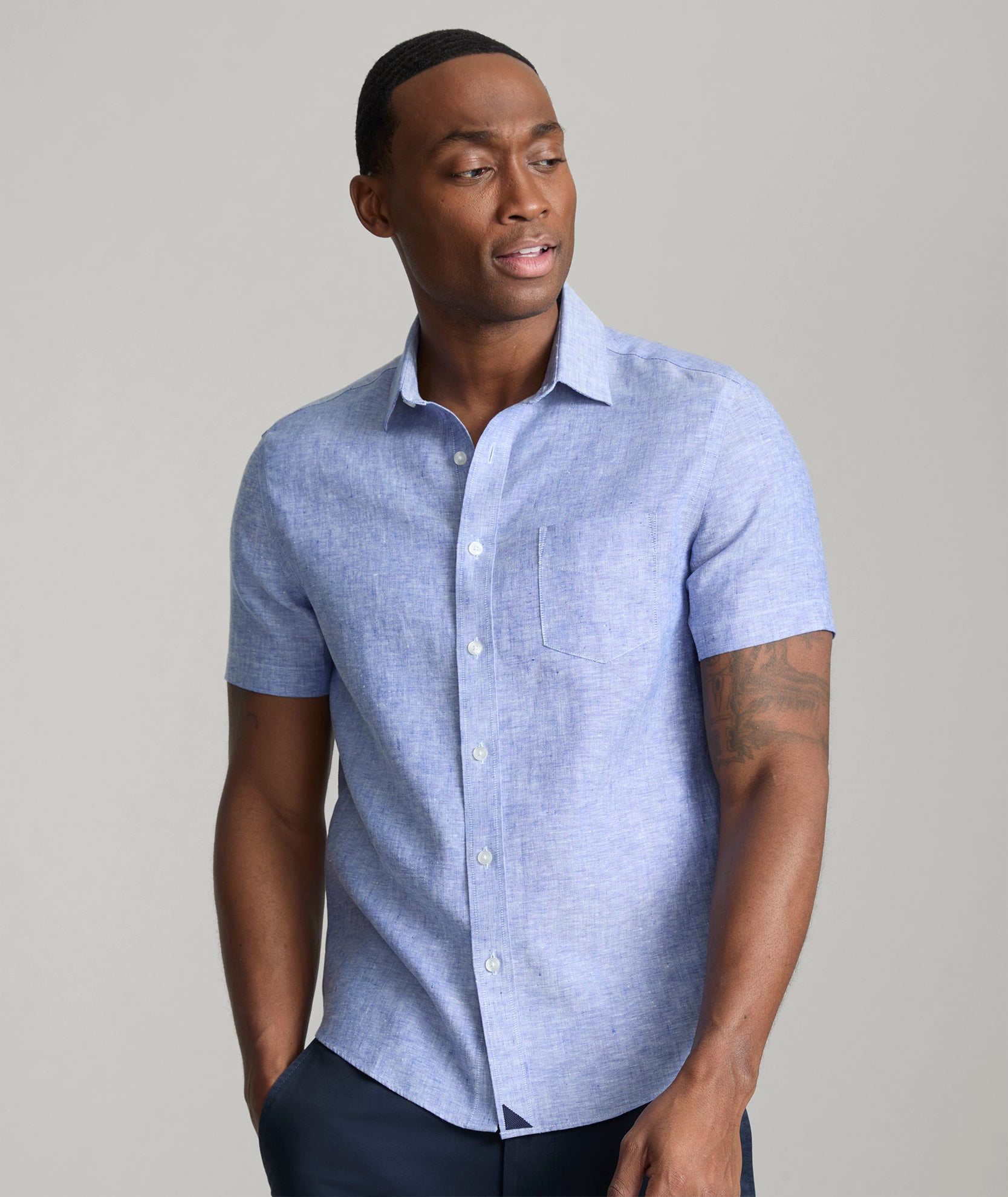 Wrinkle Resistant Linen Short Sleeve Cameron Shirt for Men - Casual Summer Button Down Shirt for Beach, Office & Travel