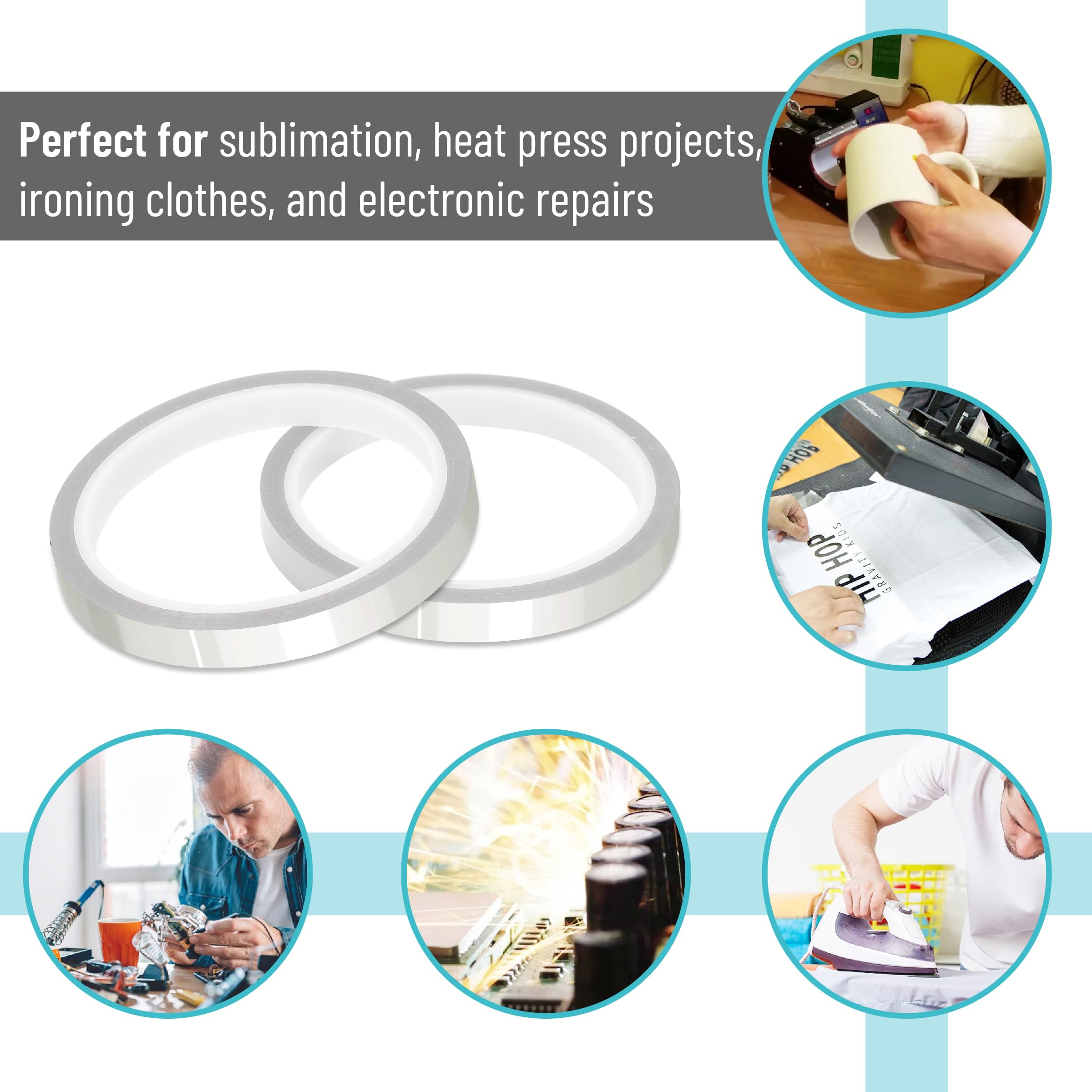 Mr. Pen Heat Tape - 10mm x 33m (108ft) High Temperature Resistant Tape, 2 Rolls Silver Sublimation Tape for Heat Transfer & Heat Press - Perfect for T-Shirt Printing, DIY Crafts & Sublimation Projects