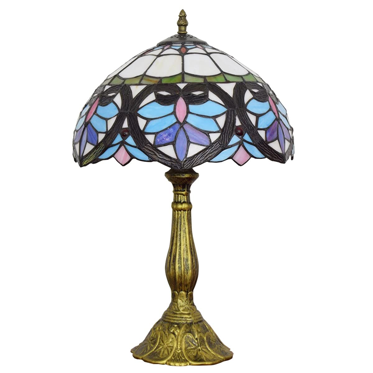 Tiffany Lamp - Blue Green Stained Glass Table Lamp, Baroque Style Art Deco Desk Light, Vintage Bedside Lamp for Living Room, Bedroom, Coffee Bar & Office Decor | Handcrafted Glass Shade (Bulb Not Included) | Perfect for Reading Nook, Hotel Lobby & Antique Collection Displays