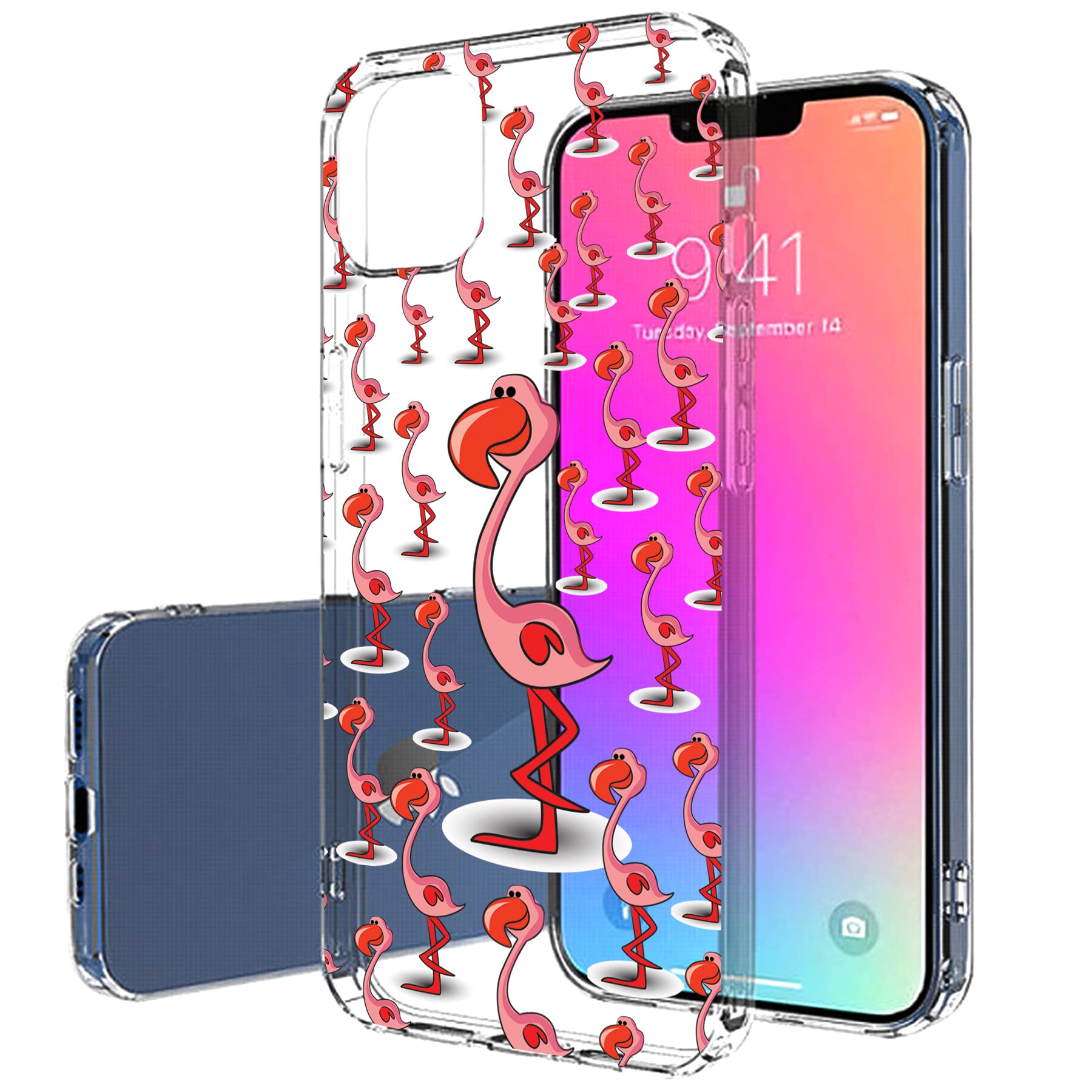 Slim Thin Gel TPU Case for Apple iPhone 13 Pro Max - Flamingo in Crowd Print | Lightweight Flexible Soft Anti-Scratch Phone Cover | Printed in USA | Perfect for Everyday Use, Travel & Outdoor Activities