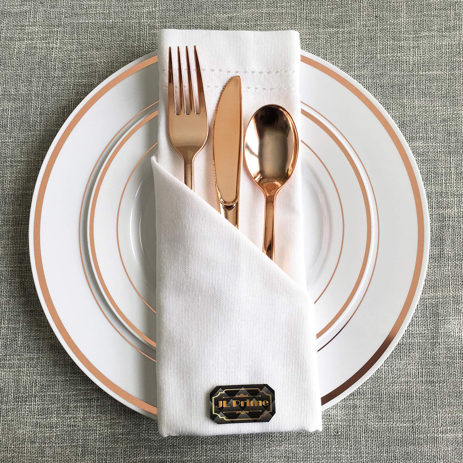 75-Piece Rose Gold Plastic Cutlery Set - Reusable & Eco-Friendly Disposable Utensils for Weddings, Parties, Events (25 Forks, 25 Spoons, 25 Knives) by JL Prime - Elegant Tableware for Bridal Showers, Anniversaries & Outdoor Gatherings