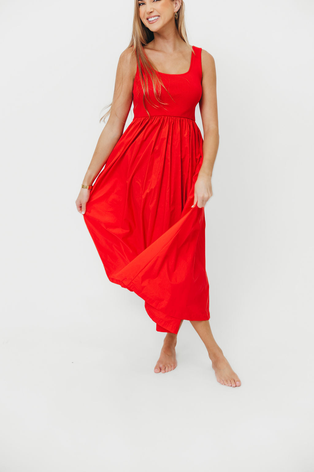 Addie Tank Midi Dress in Chili Red - Flowy Summer Dress for Women | Perfect for Beach, Vacation & Casual Outings