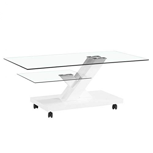Walomes Modern Two-Tier Glass Coffee Table with High-Gloss White Base - Stylish & Affordable Living Room Furniture for Small Spaces & Apartments