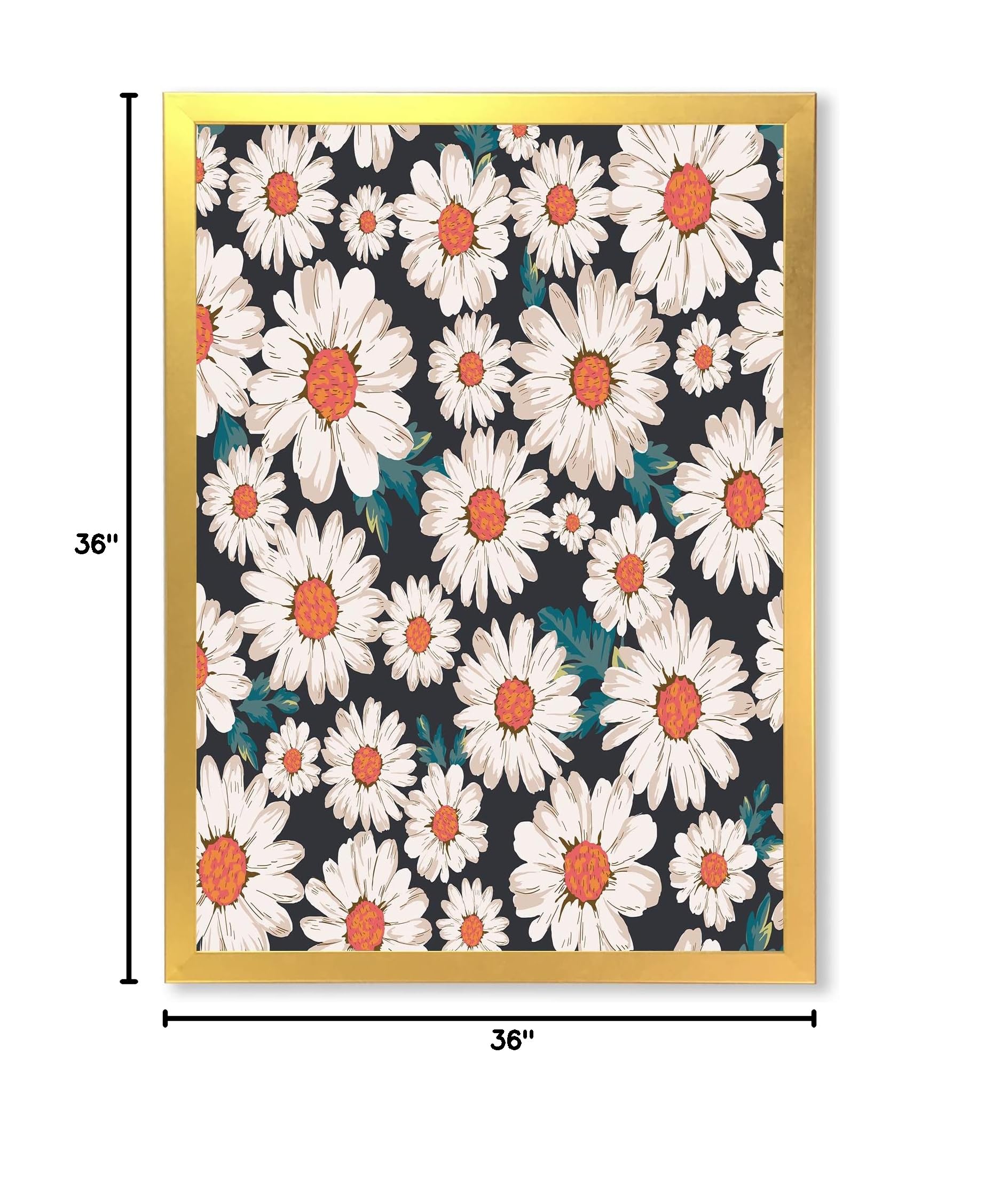 DesignQ Traditional Framed Wall Art - White Daisy Flowers Painting for Home & Office Decor | Perfect for Living Room, Bedroom, Kitchen & Office Spaces
