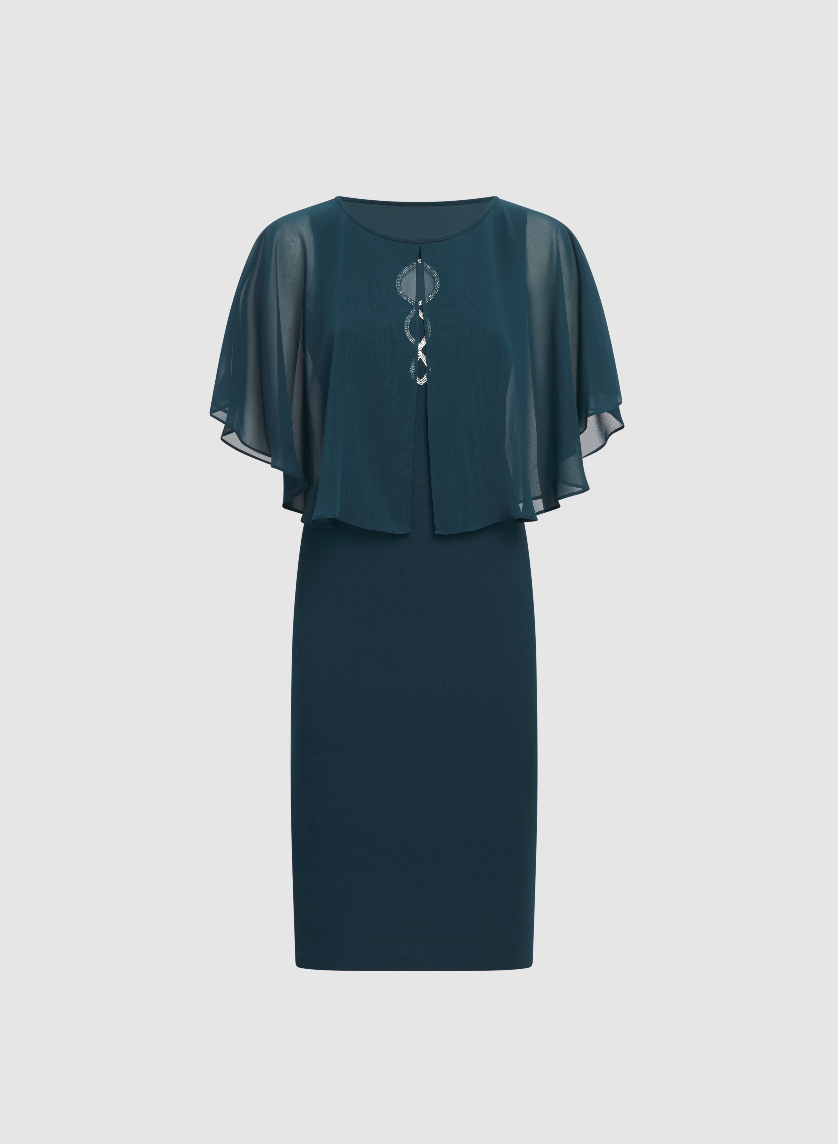 Elegant Capelet Overlay Dress for Women - Flowy Chiffon Evening Gown with Detachable Cape - Perfect for Weddings, Parties & Special Occasions