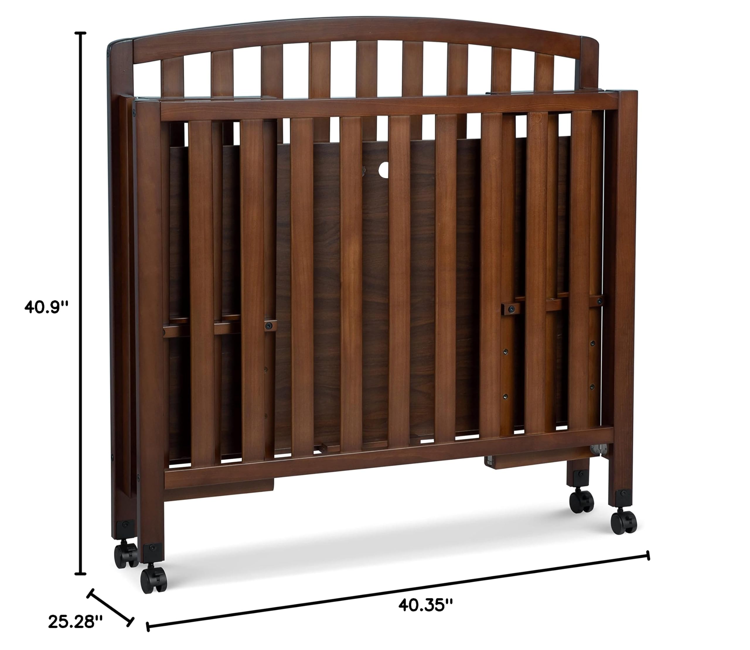 DaVinci Dylan 3-in-1 Portable Baby Crib with Wheels - Convertible Toddler Bed & Daybed - GREENGUARD Gold Certified Safe Nursery Furniture - 4 Adjustable Mattress Heights - Compact Design for Small Spaces - Easy Assembly - Espresso Finish - Ideal for Nursery, Bedroom, or Travel Use