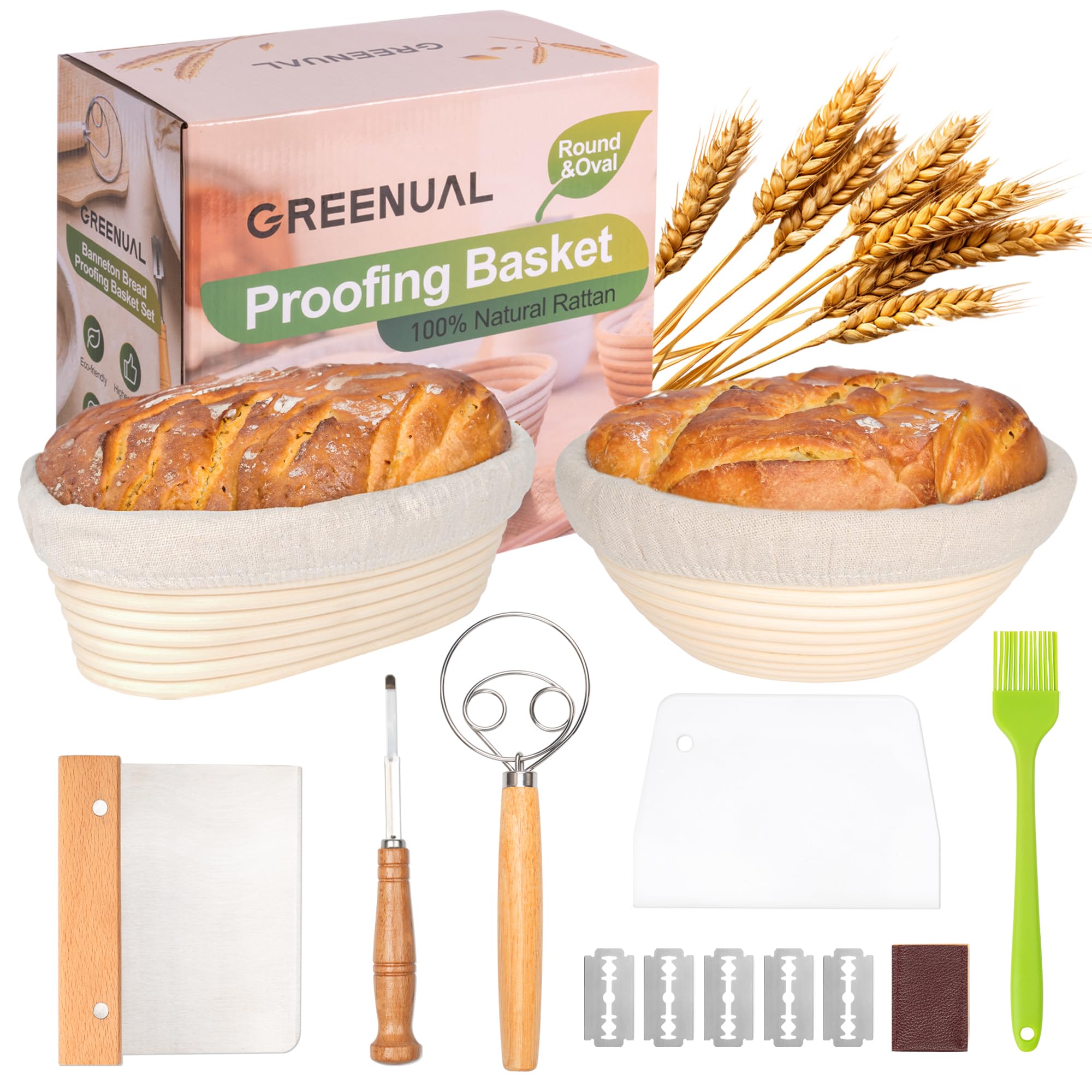 Premium Sourdough Bread Proofing Basket Set - 9