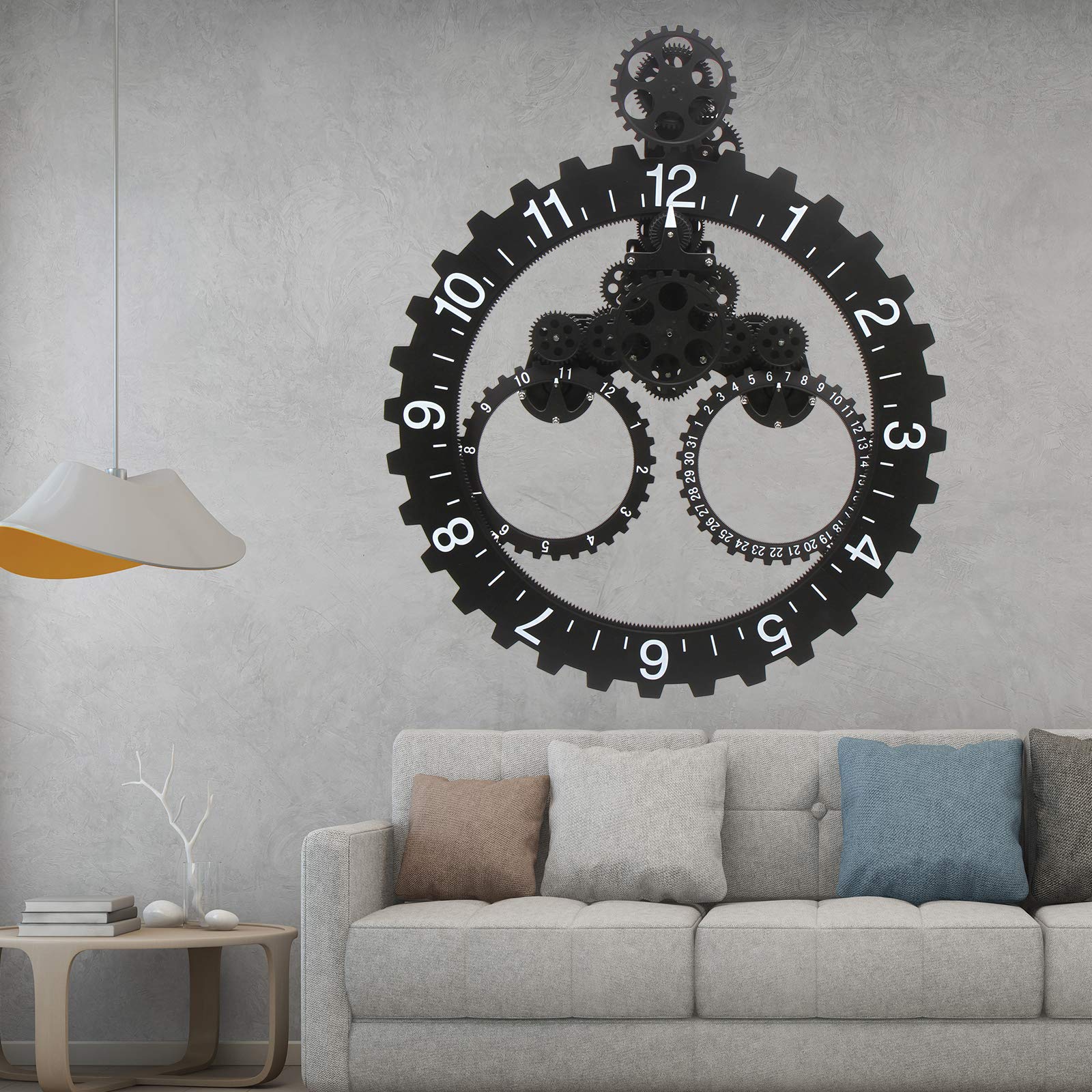 3D Rotary Modern Gear Mechanical Wall Clock - Silent Quartz Industrial Gears Clock for Home & Office Decor (27 Inch) | Perfect for Living Room, Bedroom, Study or Workshop Wall Decoration