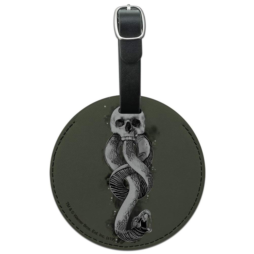 Harry Potter The Dark Mark Round Leather Luggage Tag - Vintage Inspired Suitcase ID Tag for Carry-On Bags - Perfect for Travel, Cosplay, and Harry Potter Fans