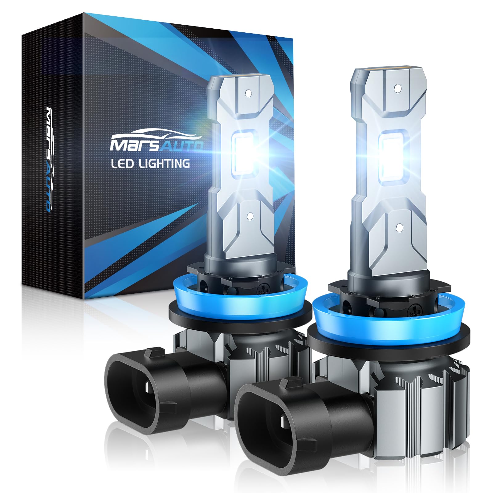 MarsAuto M1S H11/H8/H9 LED Fog Light Bulbs - 24000LM Super Bright, 6000K Cool White, 1:1 OEM Design, Fanless & Silent, IP68 Waterproof, Plug & Play in 3 Minutes (Pack of 2) - Perfect for Trucks, SUVs, and Off-Road Vehicles in Foggy or Low Visibility Conditions