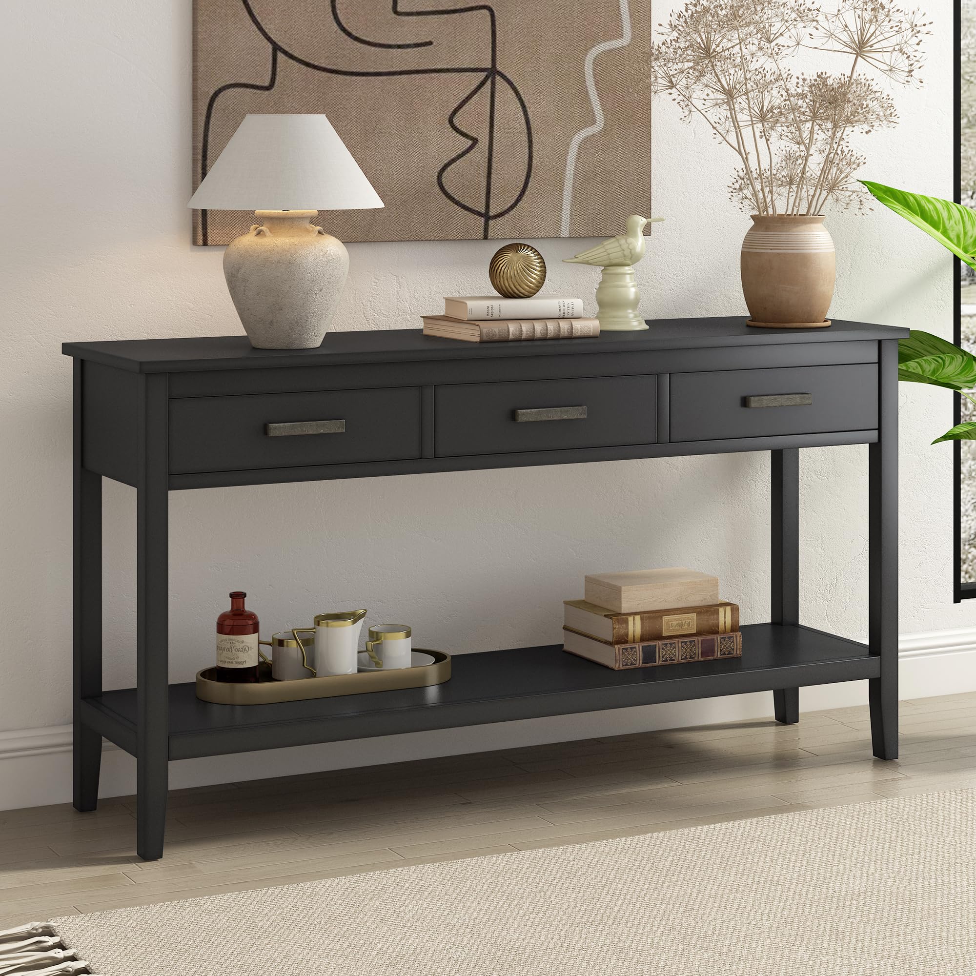 Knocbel Modern Rectangular Console Table with Shelf & 3 Drawers - 59.1